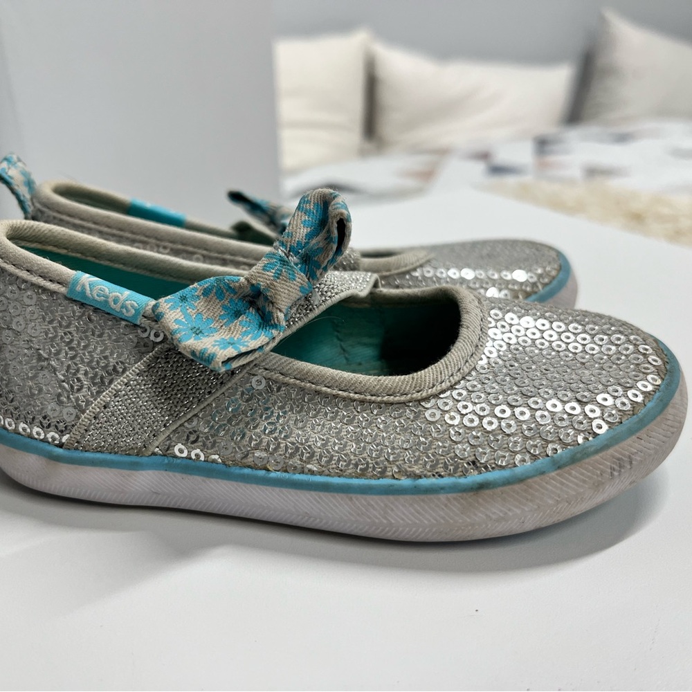 Keds Toddler Girls Shoes Size 7 Silver Sequin Bow Mary Jane